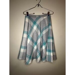Oui Petites Tan Jay Plaid Wool Blend A Line Skirt Size 6